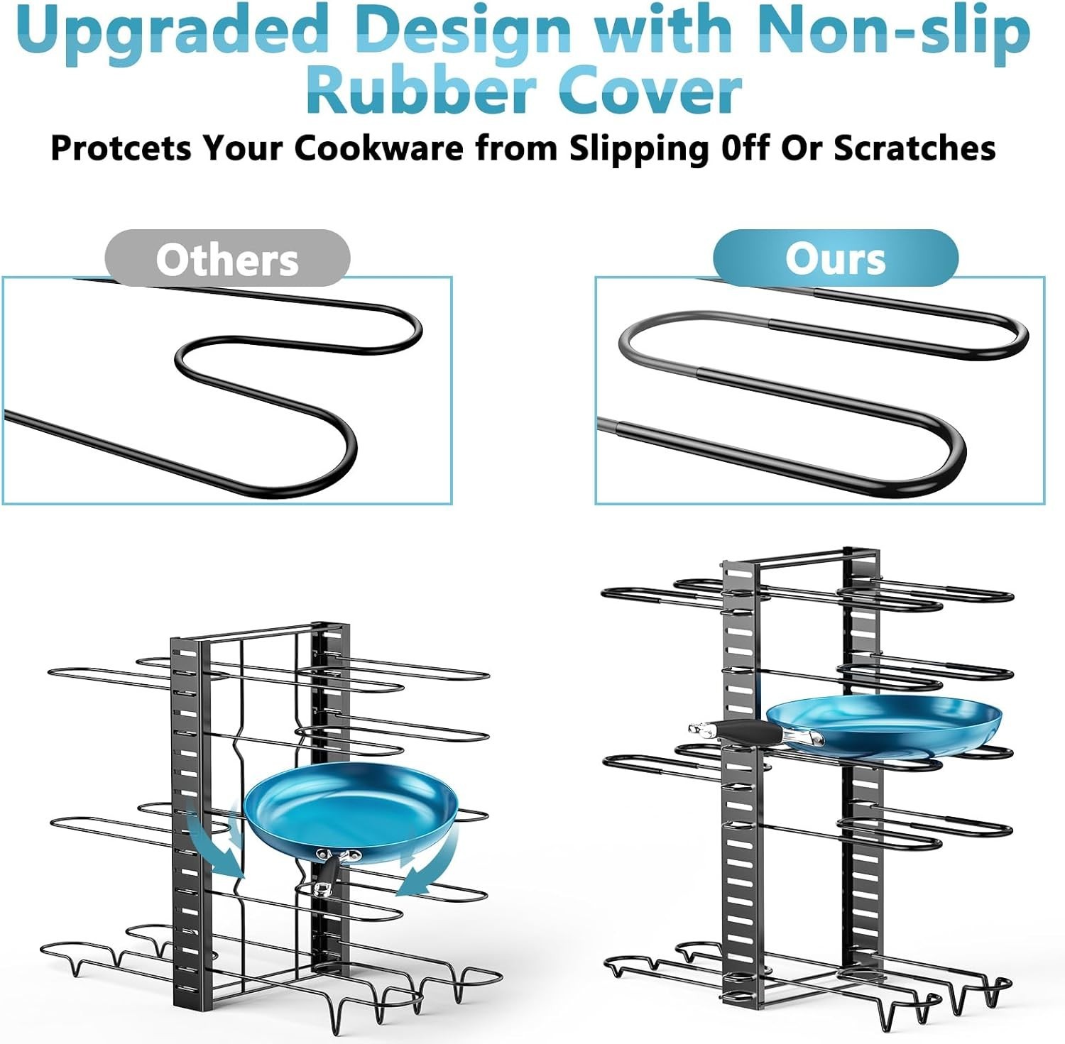 Rust-Resistant Adjustable Pan Organizer - 8-Tier Rack for Clean Kitchen Spaces