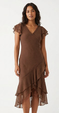 Adrianna Papell Glam Tiered Flowy Gypsy Polka Dot Silk Midi Dress Sz 8 M A-line