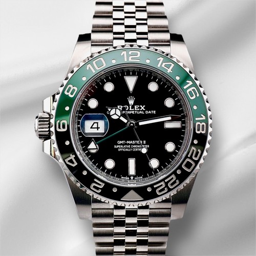 Rolex 40mm GMT MasterII Sprite Green/Black Bezel Steel Mens Watch 126720VTNR