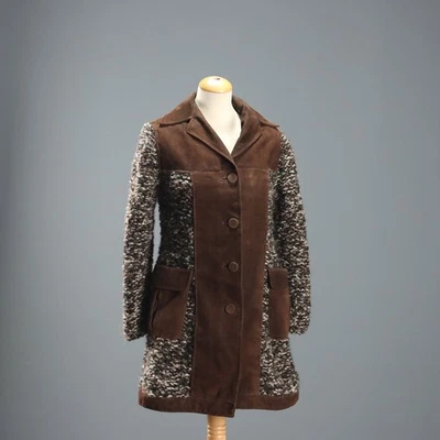 Manteau Vintage Laine Cuir Taille M Italie des Années 1970-80 Original - Photo 1/4