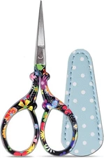Sewing Scissors Embroidery Threading Craft Scissors with Leather Cover Black Flo