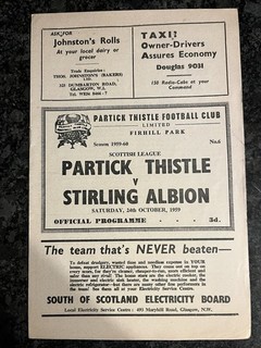 Partick Thistle v Stirling Albion Scottish League Division One 1959/60