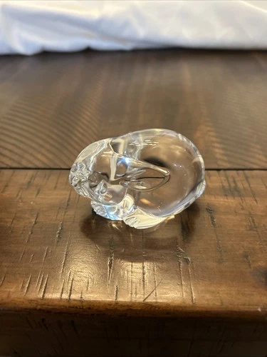 Steuben Signed Rabbit Crystal Figurine Hand Cooler Paperweight 2 3/4''L