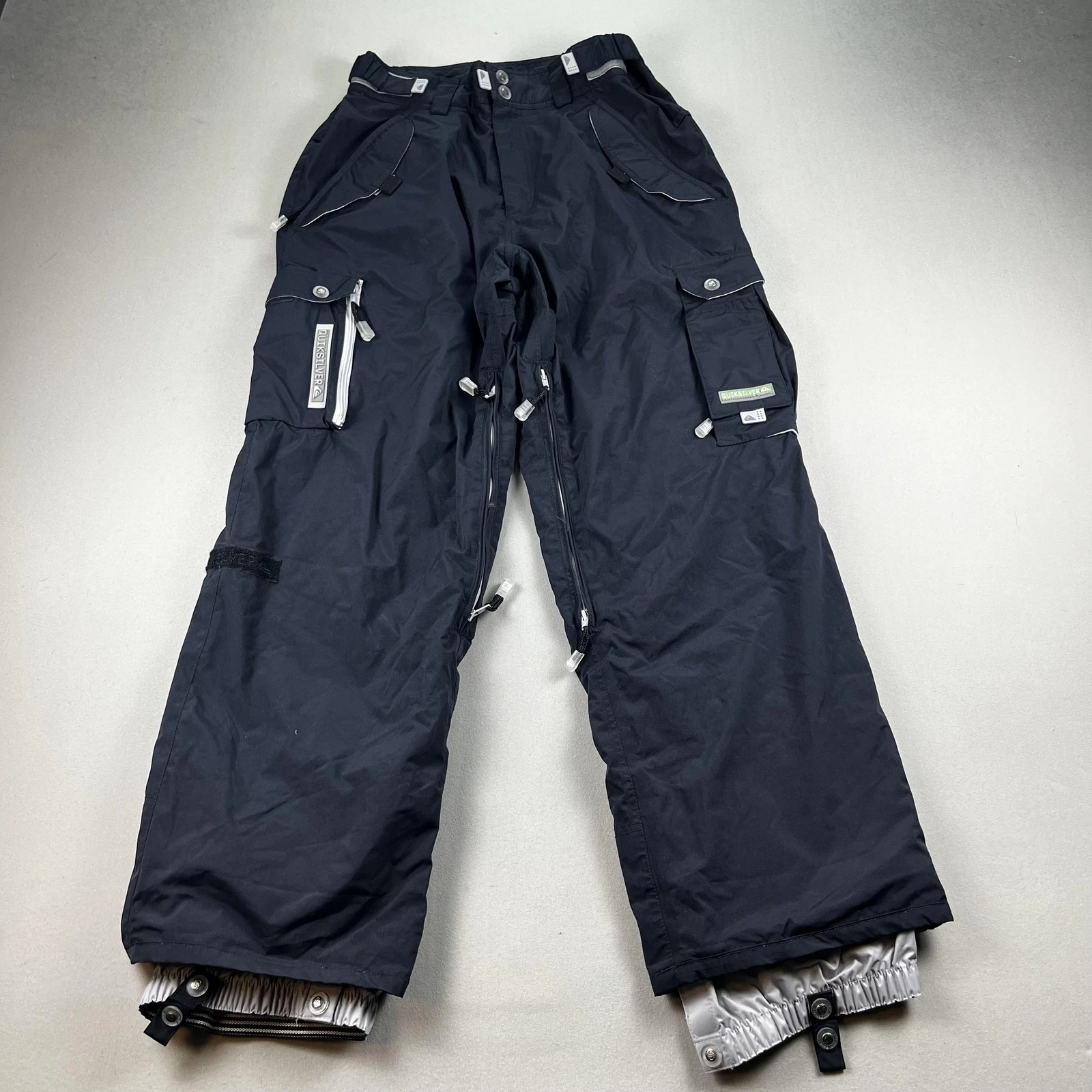 Vintage Quiksilver Snow Pants Mens Medium Black Performance Cargo Ski Snowboard