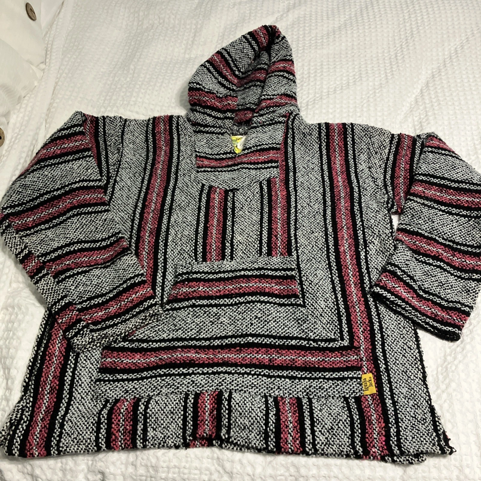Iguana Jack Boho Hoodie/Poncho Black/gray/pink Stripes Size Medium