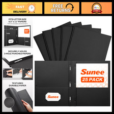 25 Pack Black 2 Pocket Folders with Prongs - Letter Size Paper Holders for Schoo