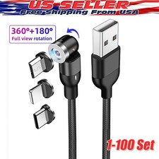 180 360 Rotate Magnetic Charger Cable Phone Fast Charging Type C Micro USB Lot