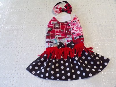 pet dog cheer dress, Georgia Bulldogs, red fringe, MEDIUM *(read size details)