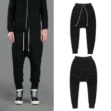 Men Cotton Drop Low Crotch Trousers Drawstring Sweat Pants Joggers Bottoms Loose