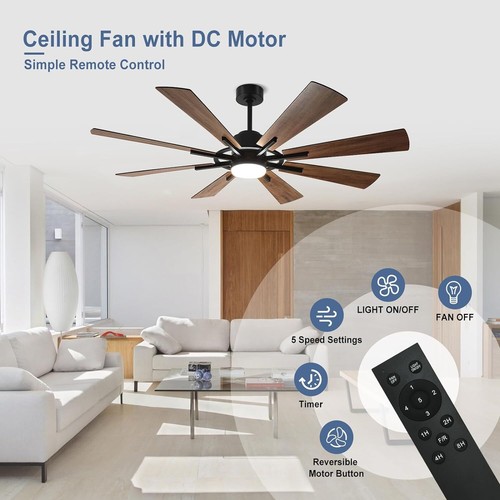 60"/72" Ceiling Fan with Lights and Remote Control 8 Blades 5 Speeds Reversible - Picture 22 of 31