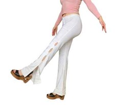 VTG Y2K Koji Yohji Low Rise White Flare Pants Bejeweled Studded Cut Out XS/S