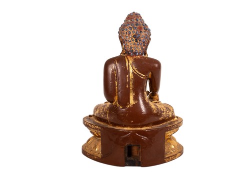 Antiker, Edelstein Besetzter Buddha. Vergoldetes Holz. Burma 19./frühes 20. Jh. - Bild 9 von 12