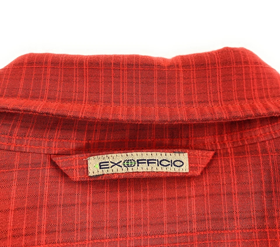 ExOfficio Men's Trifecta Thatch Zip Pockets Orange Check Outdoor Travel Shirt XL - Image 4 of 4