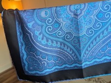MEN'S Silk Pocket Square, Blue Multi Scrolled Kashmir Print