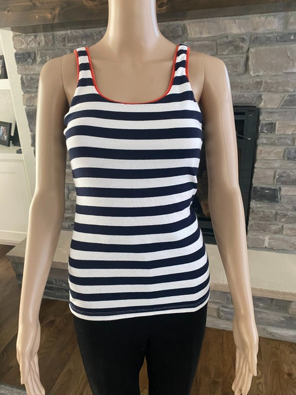 Banana Republic Women's XSmall Tank Top Striped Black White Stretch Cotton - 003