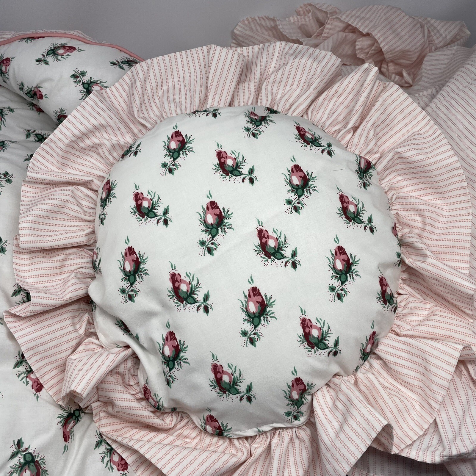 7 Piece Vintage Laura Ashley Twin Bedding SET Rosebud Pink White