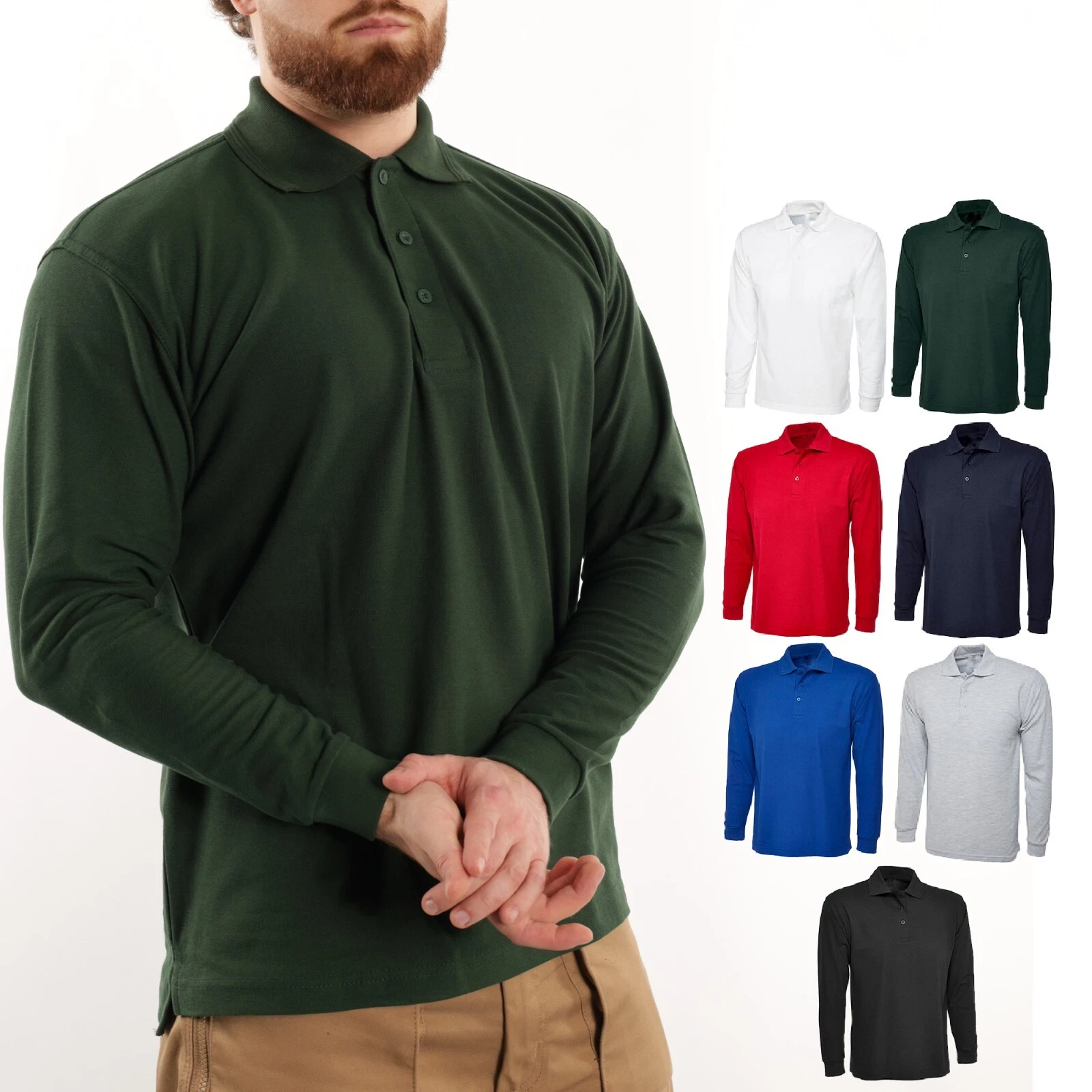 Mens Black Long Sleeve Plain Polo Shirt Size XS to 4XL - WORK LEISURE SPORT
Opens in a new window or