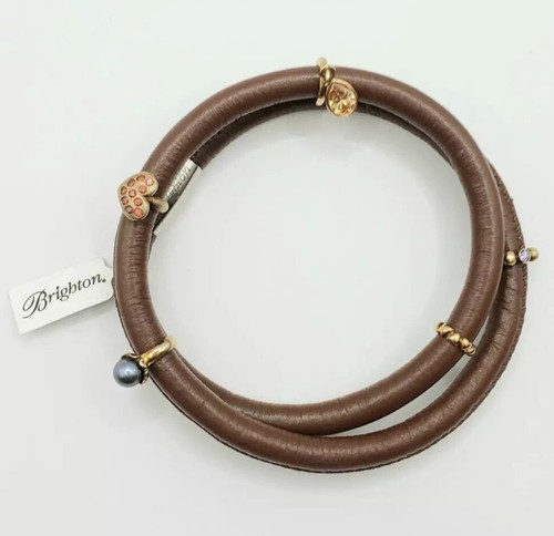NWT New Brighton Woodstock Brown Double Wrap Bracelet & 5 Charms - Leather M/L - Picture 7 of 7