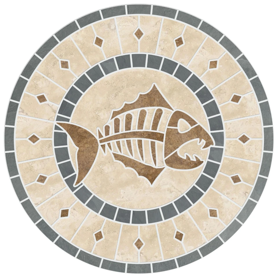 Medallón de mosaico de baldosas de espina de pescado en travertino natural y piedra de pizarra - ¡Hecho en EE. UU.! Foto 3 de 4