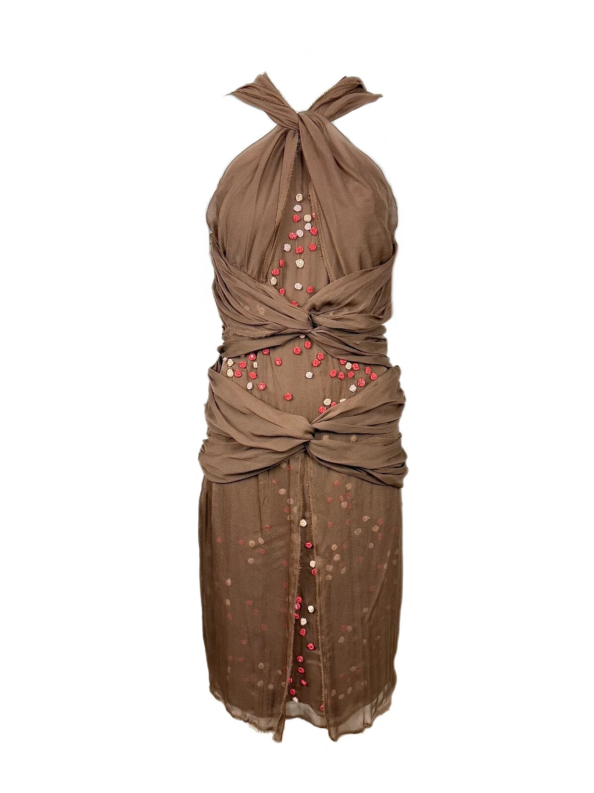 Abito FENDI vintage marrone floreale rosetta seta