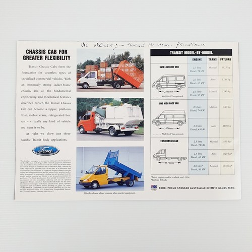 FORD TRANSIT Van and Cab Chassis Brochure & Spec Sheets 1996 - Picture 4 of 8