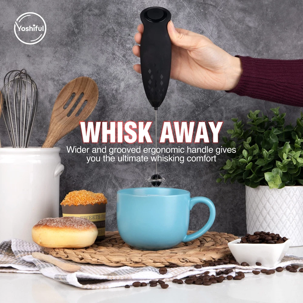 Milk Frother for Coffee with Deluxe Stand - Coffee Frother Handheld Foam Make...