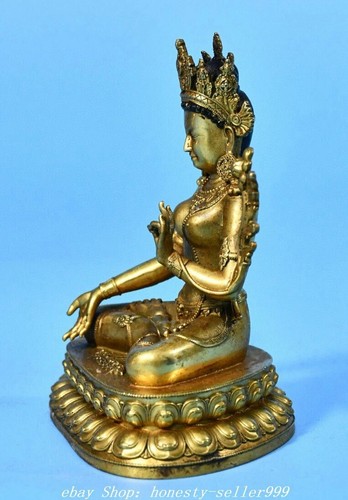 4.3" Old Tibet Buddhism Copper Gilt White Tara Guanyin Kwanyin Buddha Statue - Picture 5 of 9