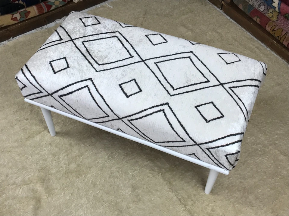 Reposapiés otomano tapizado hecho a mano Kilim piano entrada dormitorio banco Foto 4 de 4