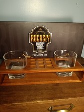 Rocksly Whiskey Stones Gift Set, Whiskey Glasses, Wood Stand, Granite Stones