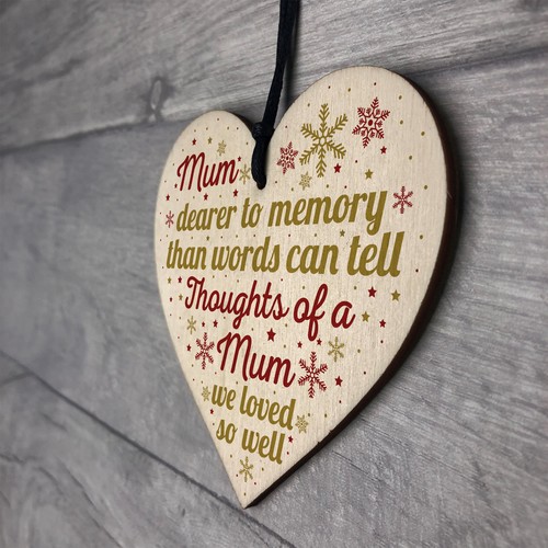 Mum Memorial Christmas Tree Bauble Grave Wooden Hanging Heart Decoration Sign - Picture 7 of 8