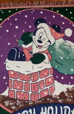 Vintage Vtg Christmas Disney Mickey Mouse Santa Throw Blanket Beacon Made In USA