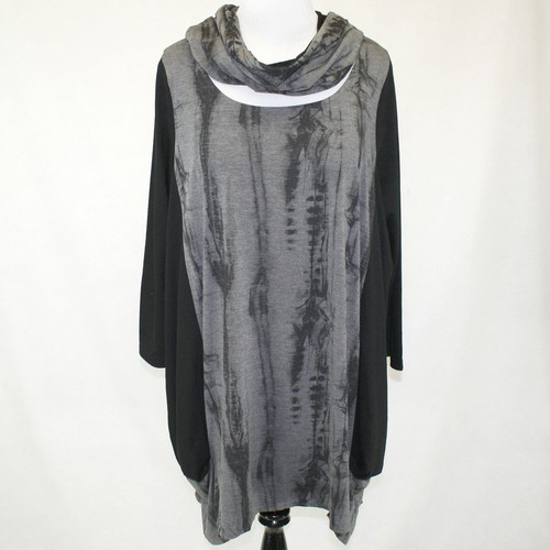 Yea Plus Lagenlook Boutique Charcoal Barrel Bubble Tunic Blouse Scarf Set 3X