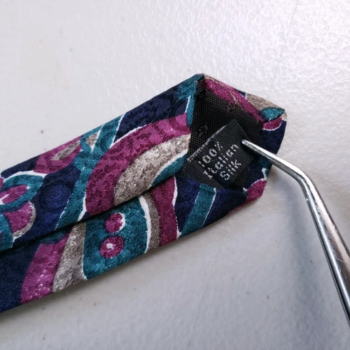 Villa Bugatti Tie Paisley Floral Bold Striped Pattern Blue Pink Classic image 4