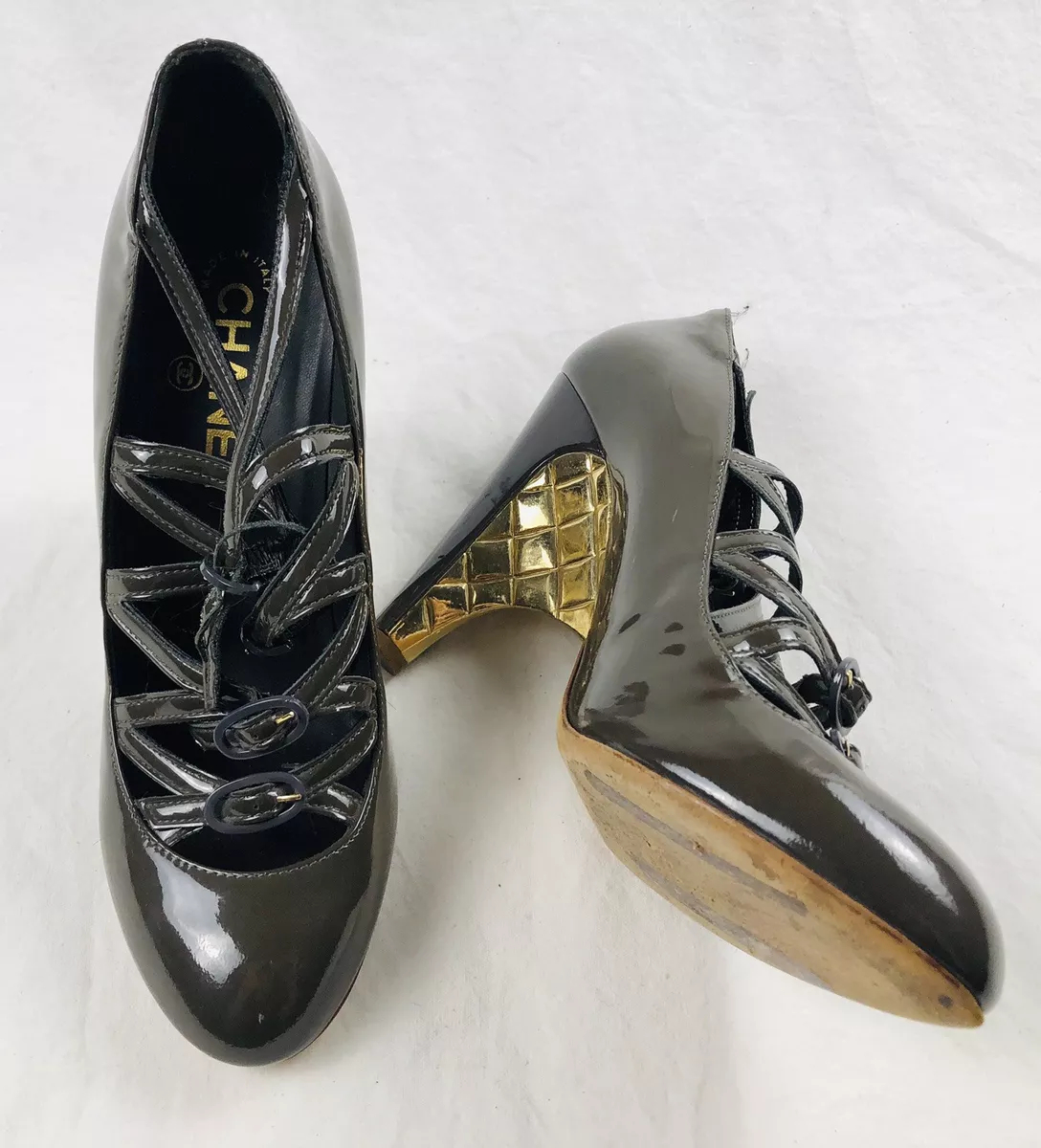 Chanel Black T Strap CC Pearl Wedge Sandals 38 The Closet #24 Chanel Black T Strap CC Pearl Wedge Sandals 38 The Closet