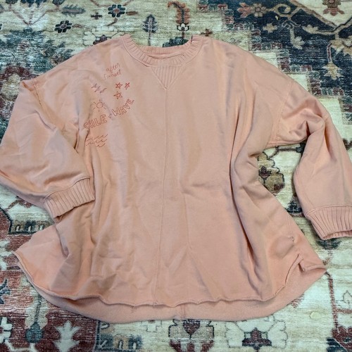 Aerie Graphic Sweatshirt Pullover Raw Hem Smile Wave S