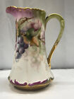 Antique T&V France Water Pitcher, Grapes and Vines, 8.5" H