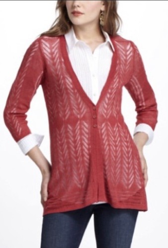 Anthropologie GUINEVERE Trifecta Cardigan Sweater Red Knit Vampire Diaries Sz S - Picture 2 of 13