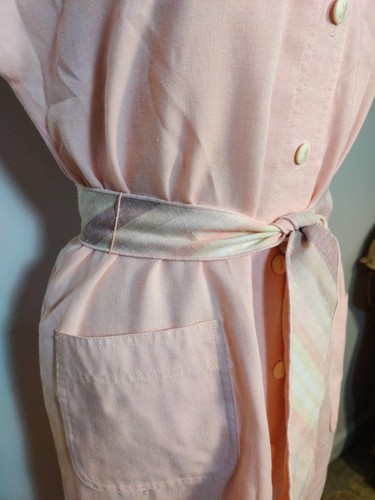 Vtg Leslie Fay Pink Midi Dress Sz 16P Short Sleeve Belted Pockets Tunic Shift - Picture 5 of 22