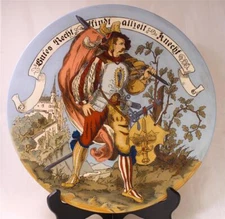 Large Antique Mettlach Wall Plate/Plaque Landsknecht Warrior #1384 c1893