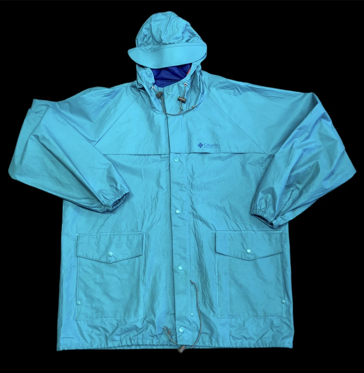 Vtg 90s Columbia PVC Duck Hooded Vented Waterproof Rain Coat