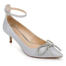 Jewel Badgley Mischka Geranium Kitten Heel Pump Glitter Silver Size 7M