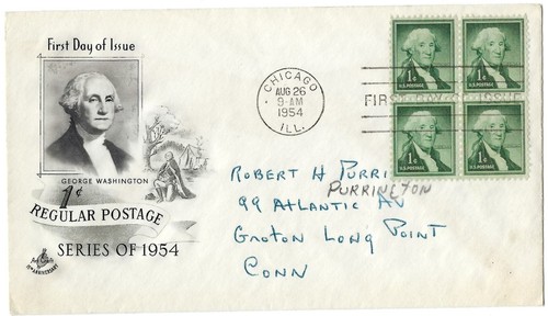 5 '54 FDCs 2c Jefferson coil, 4c Lincoln, 1c Wash. coil & sheet, 5c Monroe ++ - Picture 2 of 6