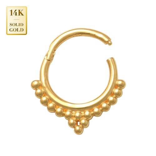 14K REAL Solid Gold Beaded Hoop Piercing Septum Nose Body Hoop Jewelry 18 Gauge - Picture 7 of 8