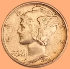 1944-S Mecury Dime 10c 90% Silver Coin Choice AU  #D-242