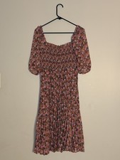 BCBGeneration Women's Puff Sleeve Midi Dress Square Neck Pleated Skirt