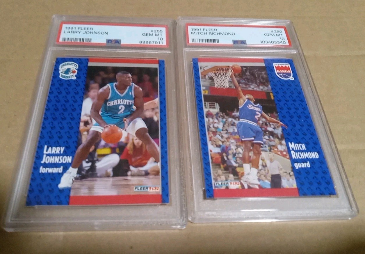 1991 Fleer  #  255  Larry  Johnson  RC  PSA 10 GEM MINT + # 350 Mitch Richmond 