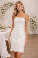 Ivory Strapless Lace Cocktail Dress Satin Sash | Bridal Shower Rehearsal sz 4