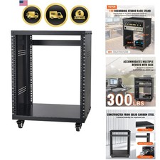 12U Server Rack Studio Stand with Casters Vents Mounting Panels