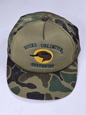 Vtg DUCKS UNLIMITED GREENWING Patch Camo Mesh Snap Back Trucker Baseball Hat Cap