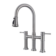 Bridge Kitchen Faucet with Pull Down Sprayer - 3-Hole Stainless Steel Constru...